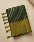 Forest Green Semi Banarasi Silk Saree SBB004