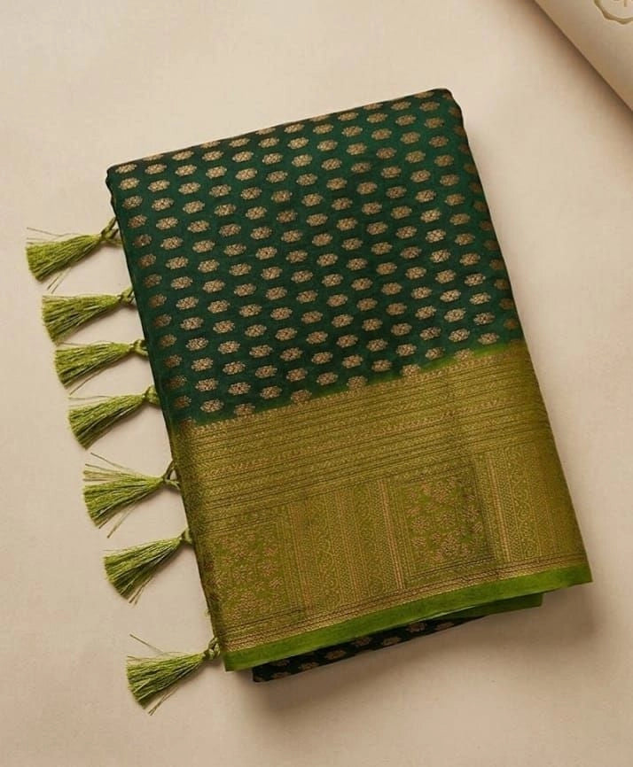 Forest Green Semi Banarasi Silk Saree SBB004