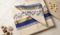 Off-White Kerala Cotton Saree with Indigo Floral Motifs & Gold Zari Border ONAM001
