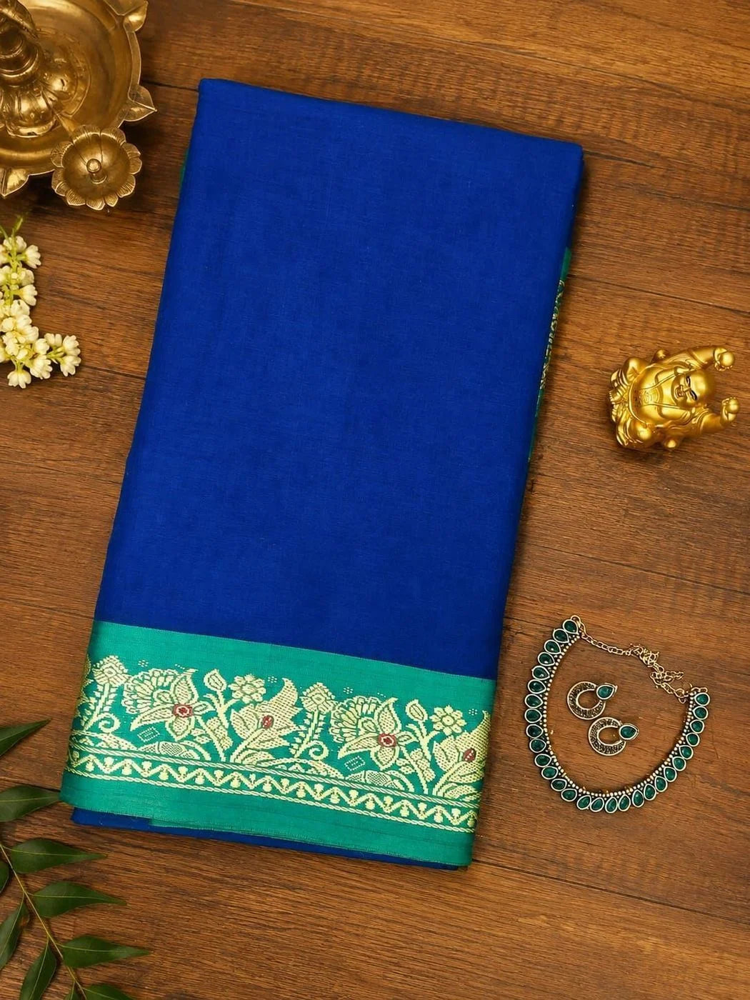 Royal Blue & Sea Green Narayanpet Cotton Saree NP001