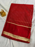 Scarlet Red Checkered Viscose Saree with Ornate Zari Border VIW001