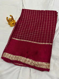 Wine Maroon Checkered Viscose Saree with Ornate Zari Border  VIW002