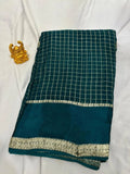 Deep Teal Green Checkered Viscose Saree with Ornate Zari Border  VIW003