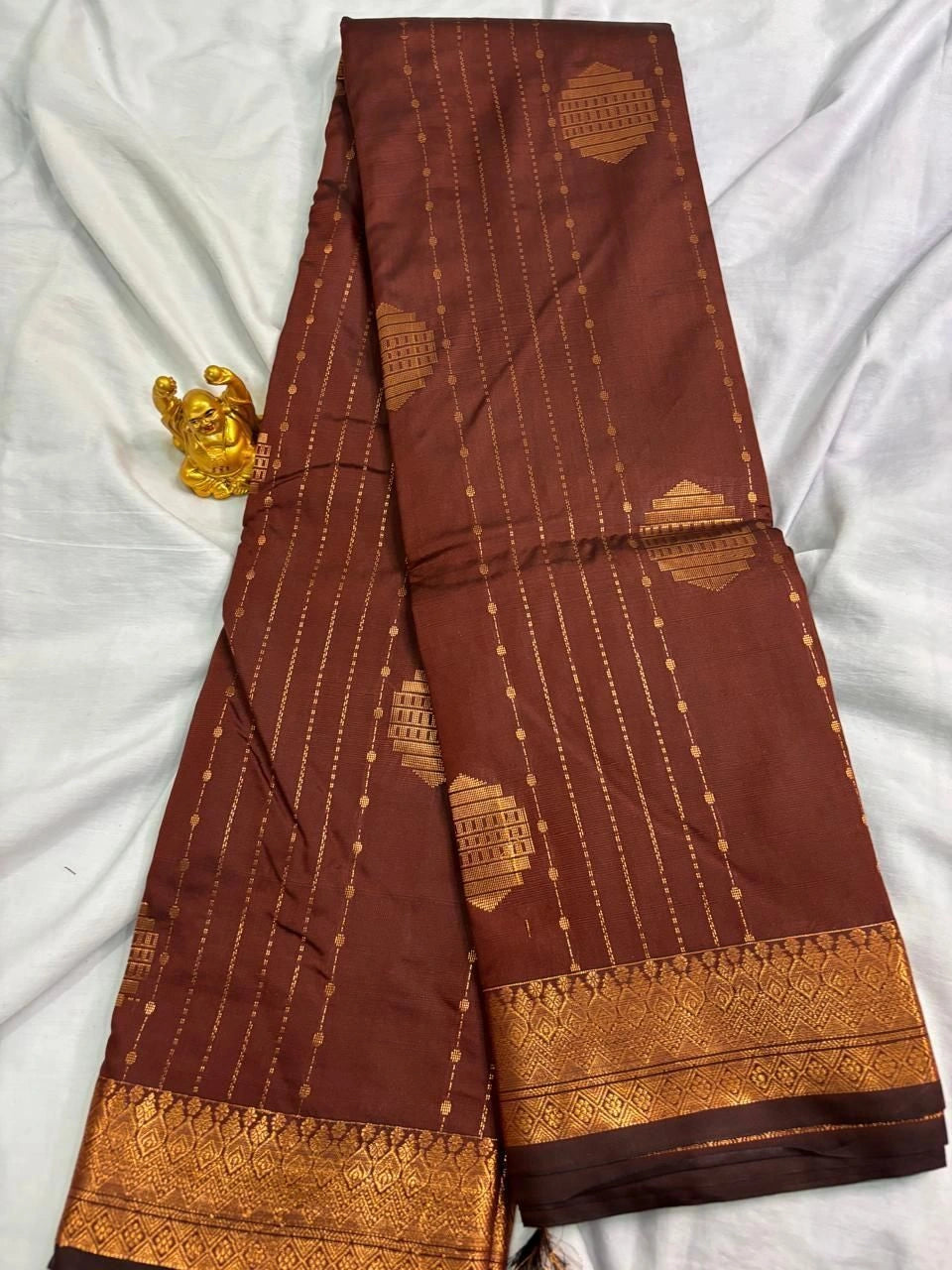 Rustic Copper Brown & Sage Grey Vaira Oosi Soft Silk Saree  VOS002