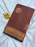 Rustic Copper Brown & Sage Grey Vaira Oosi Soft Silk Saree  VOS002