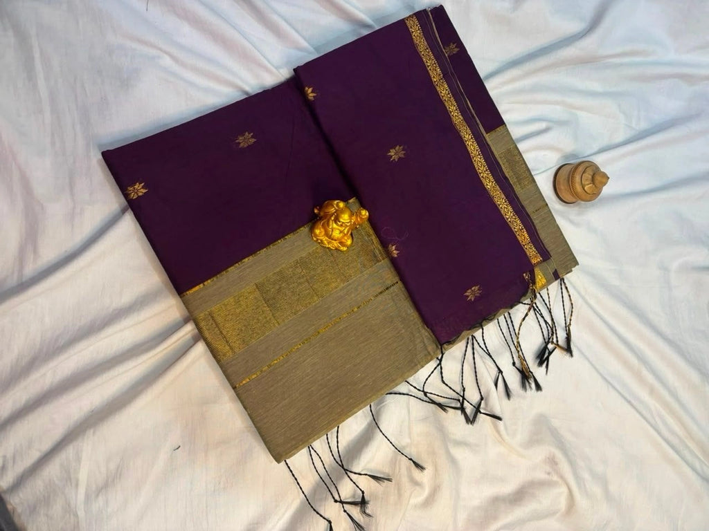 Regal Deep Wine & Muted Gold Maheshwari Cotton Saree  MH003