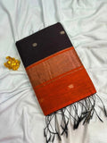 Rich Dark Brown & Rust Orange Maheshwari Cotton Saree  MH001