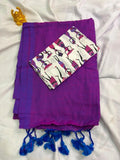 Vibrant Violet-Purple Khadi Cotton Saree with Tribal Art Blouse  KH004