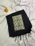 Black Khadi Cotton Saree with Kalamkari Blouse KH001
