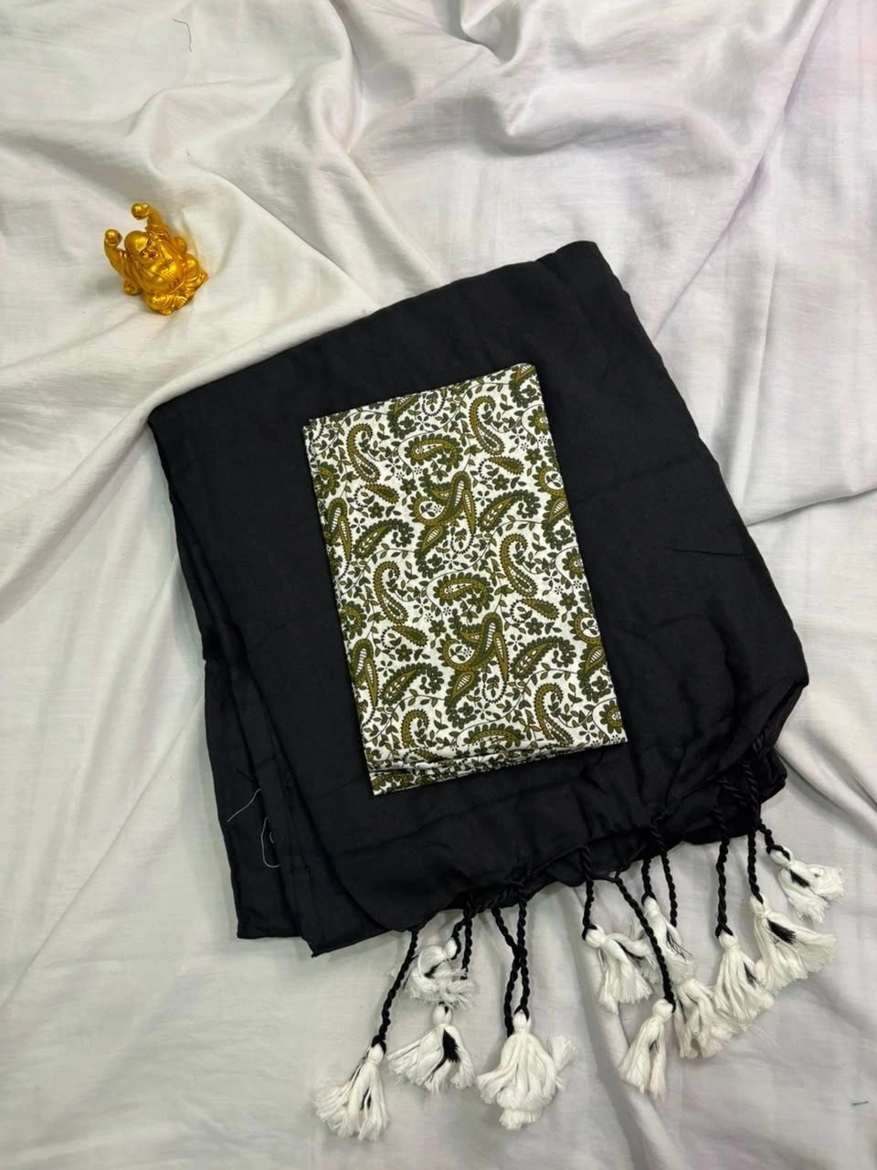 Black Khadi Cotton Saree with Kalamkari Blouse KH001