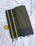 Midnight Black & Gold Checkered Arani Cotton Saree  AC001