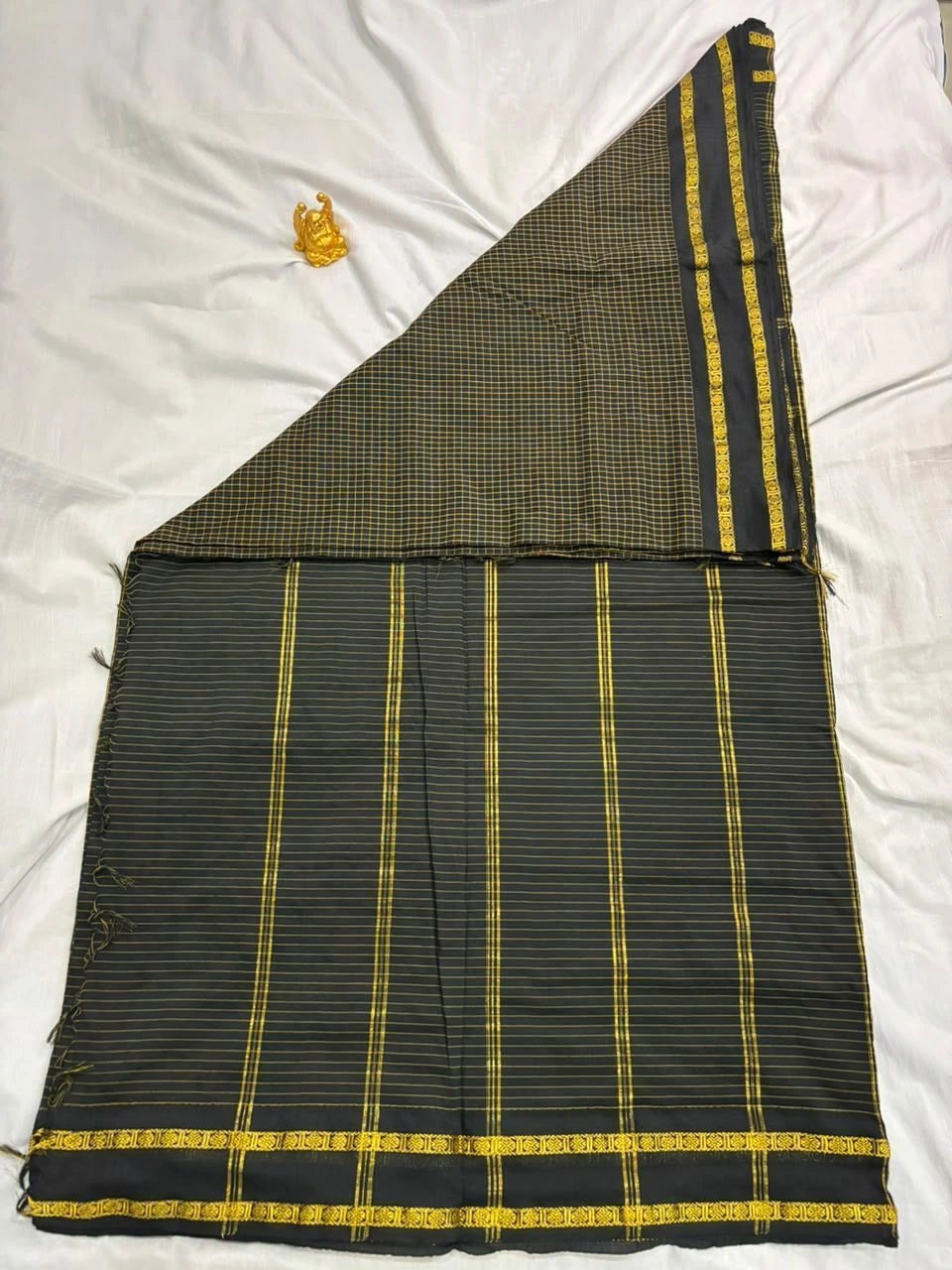 Midnight Black & Gold Checkered Arani Cotton Saree  AC001