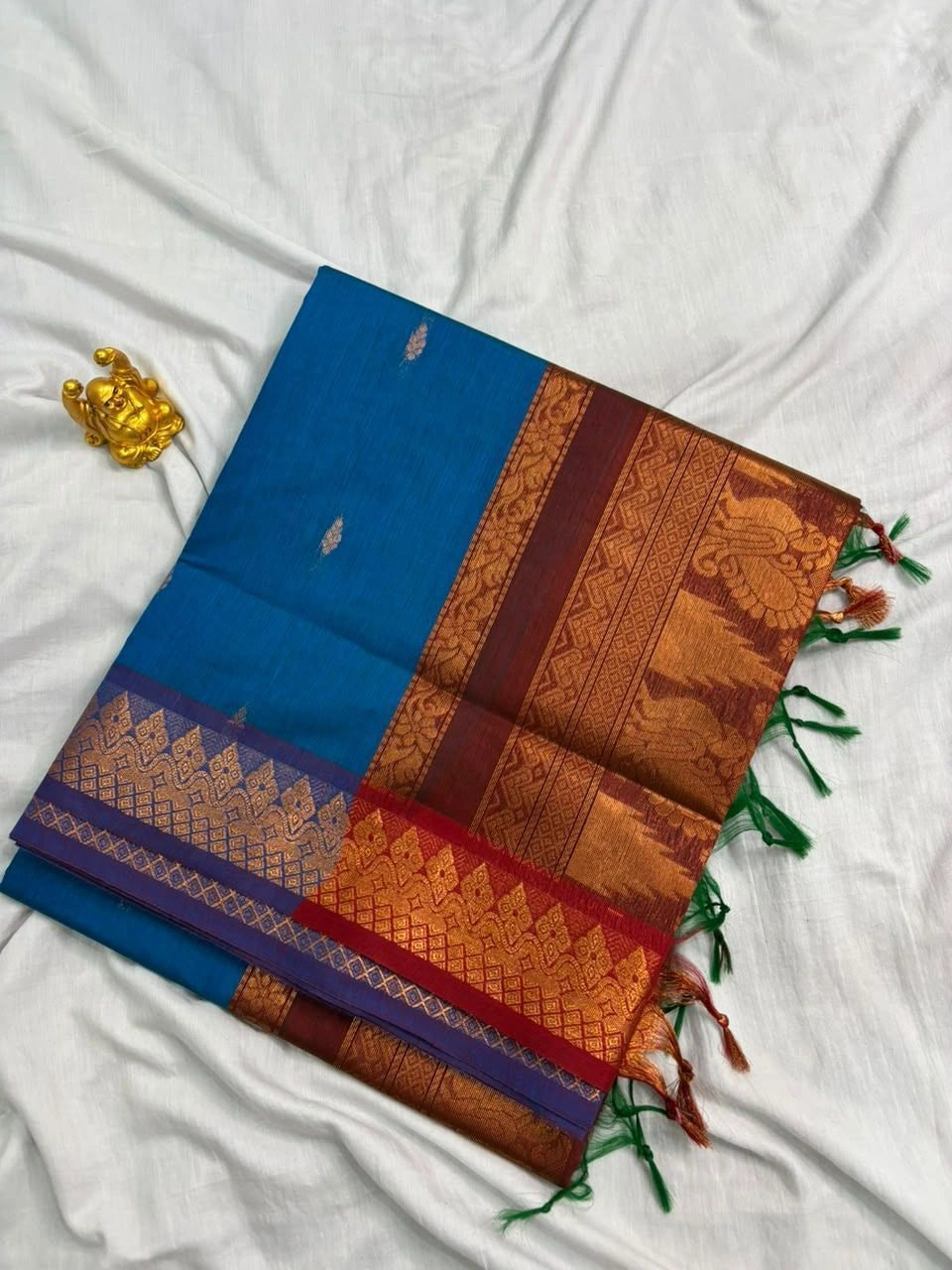 Peacock Blue & Copper Maroon Kalyani Cotton Saree  KALYANI005