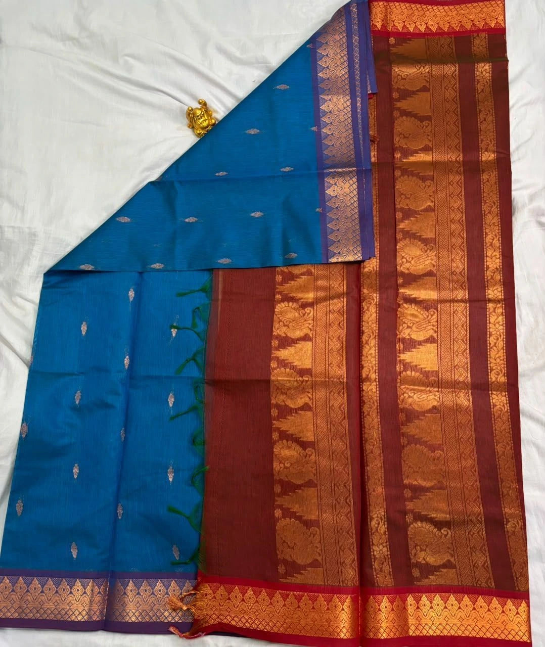 Peacock Blue & Copper Maroon Kalyani Cotton Saree  KALYANI005