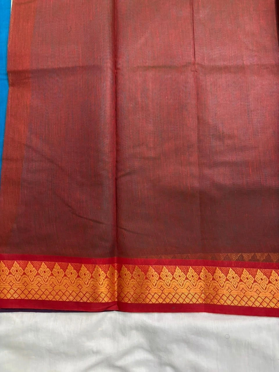 Peacock Blue & Copper Maroon Kalyani Cotton Saree  KALYANI005