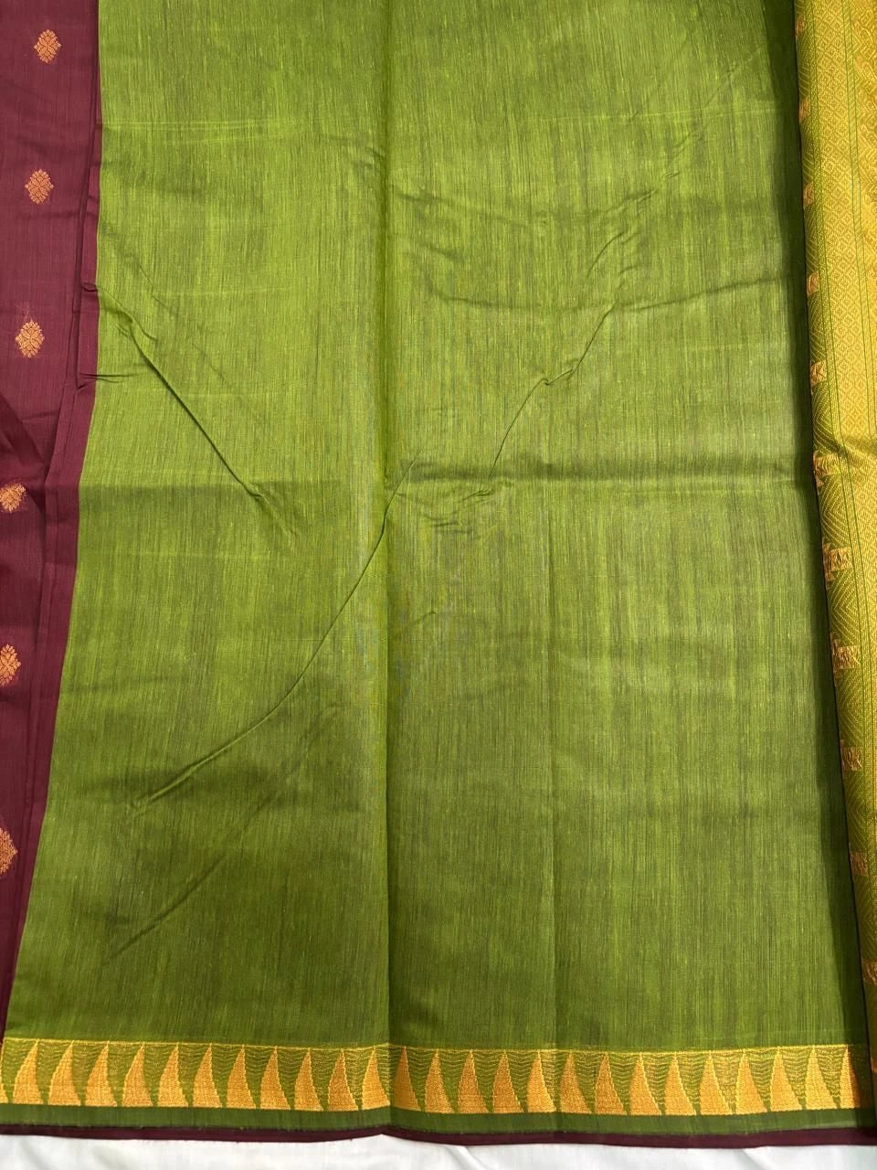 Wine Maroon & Mehendi Green Kalyani Cotton Saree KALYANI006