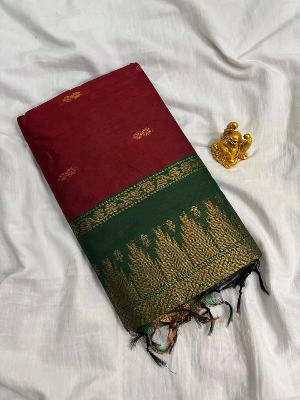 Deep Maroon & Bottle Green Kalyani Cotton Saree   KALYANI007