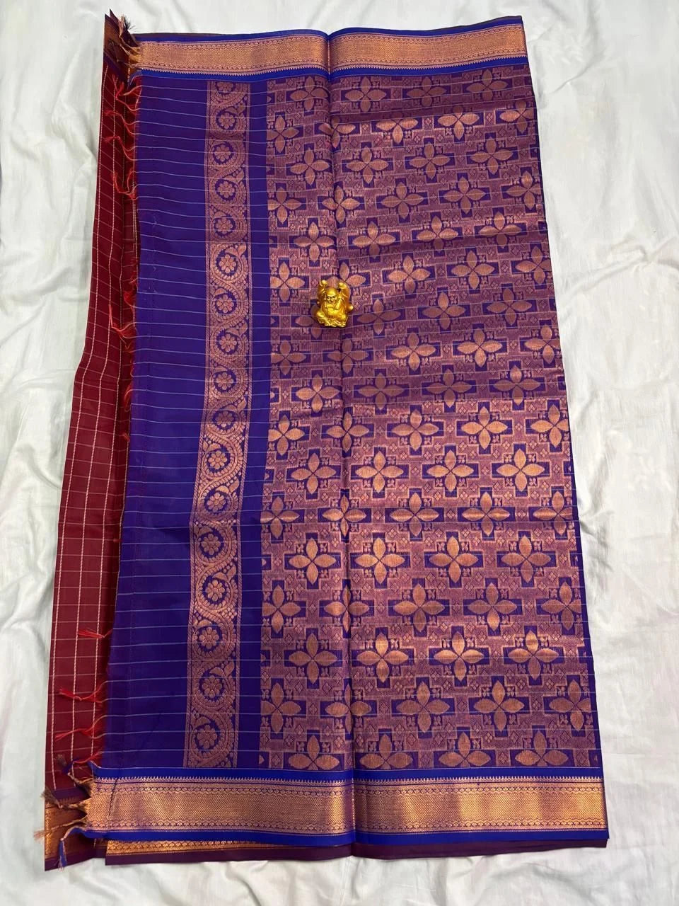 Maroon & Royal Blue Kalyani Cotton Saree - Kalyani004