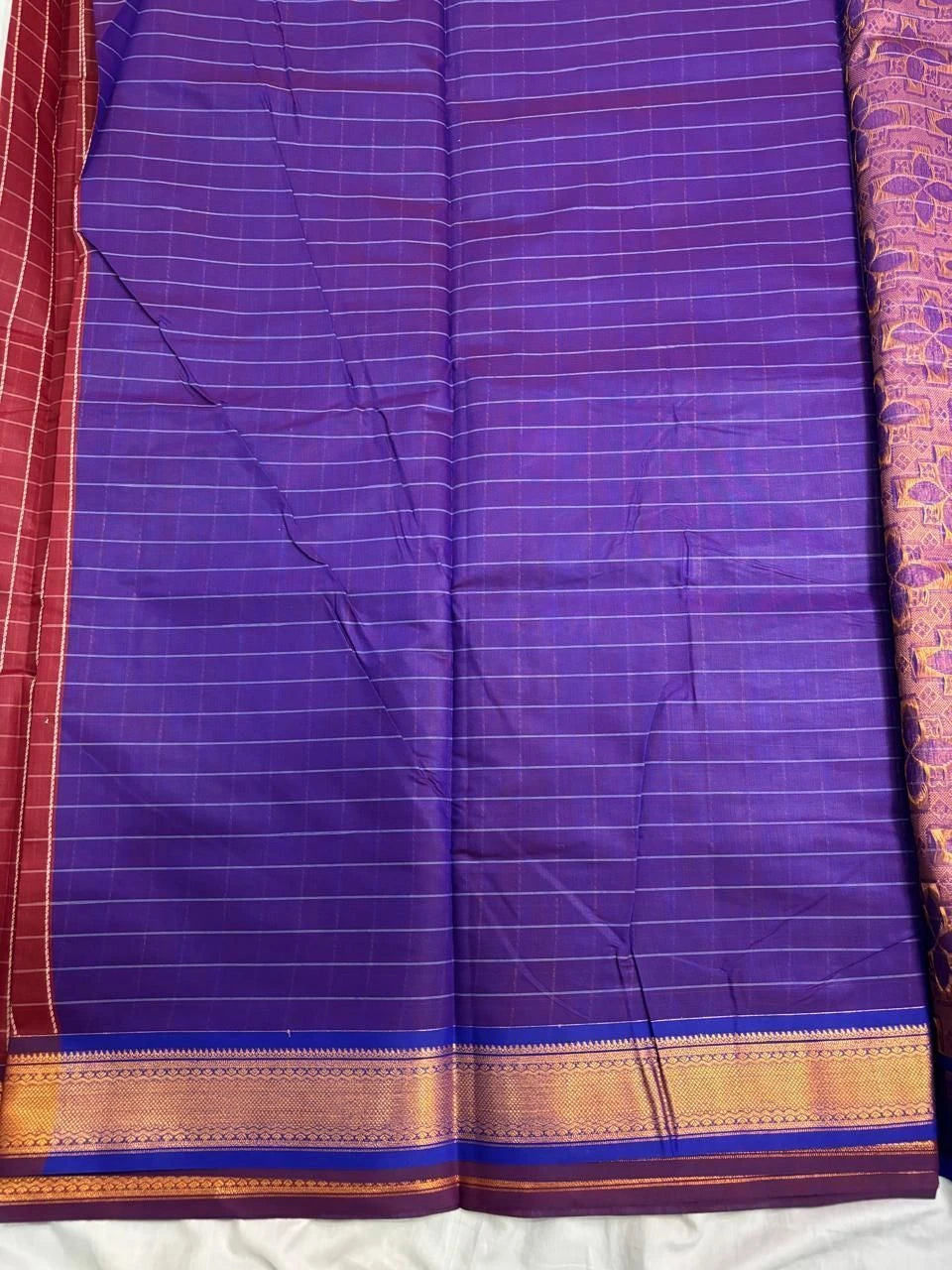 Maroon & Royal Blue Kalyani Cotton Saree - Kalyani004