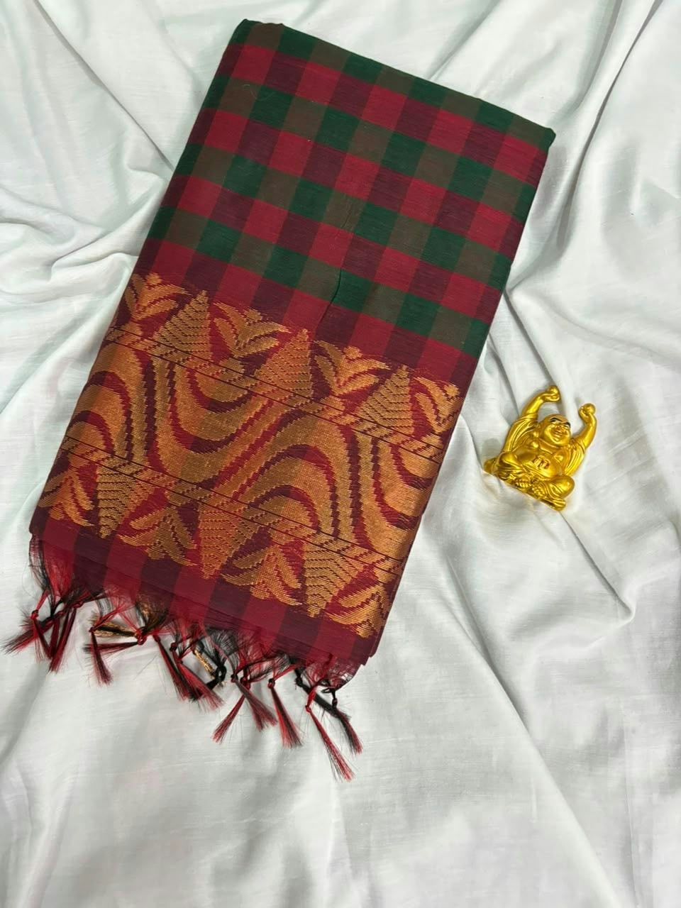 Maroon & Green Kalyani Cotton Checked Saree - KLC003