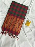 Maroon & Green Kalyani Cotton Checked Saree - KLC003