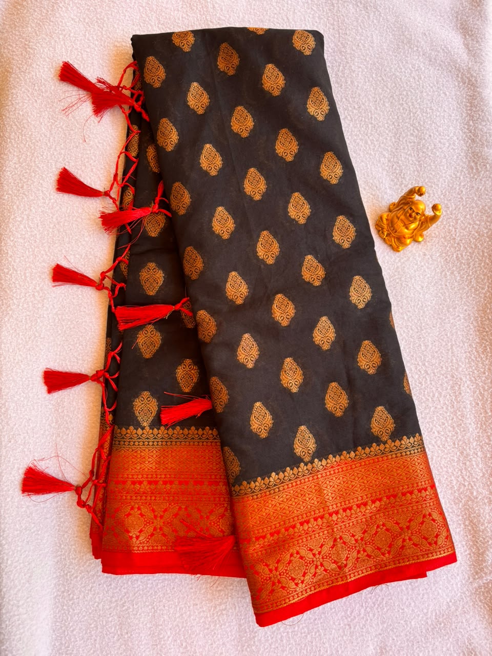Black and Red Semi Banarasi Saree  SBB001