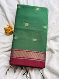 Green & Deep Maroon Maheshwari Cotton Saree  MH004