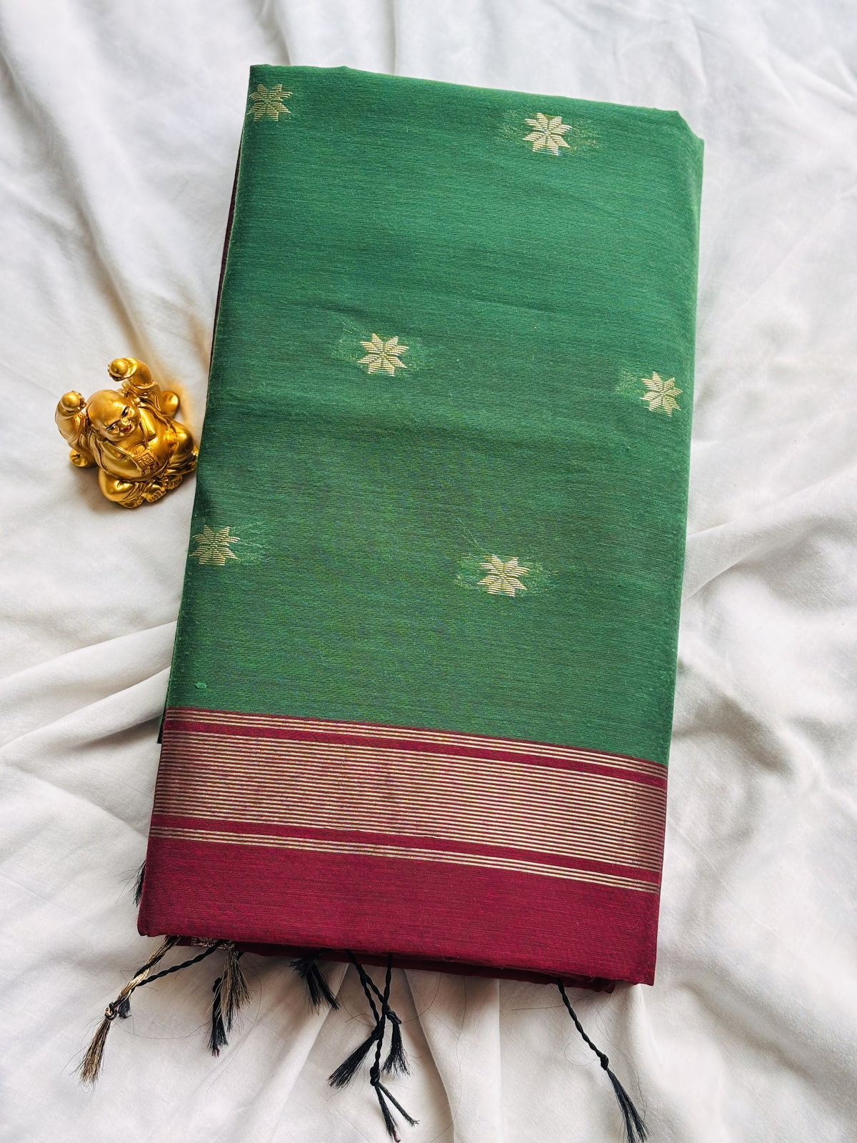 Green & Deep Maroon Maheshwari Cotton Saree  MH004