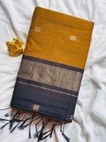 Mustard Yellow & Jet Black Maheshwari Cotton Saree  MH007