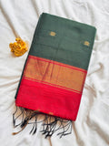 Emerald Bottle Green & Rich Crimson Red Maheshwari Cotton Saree  MH005