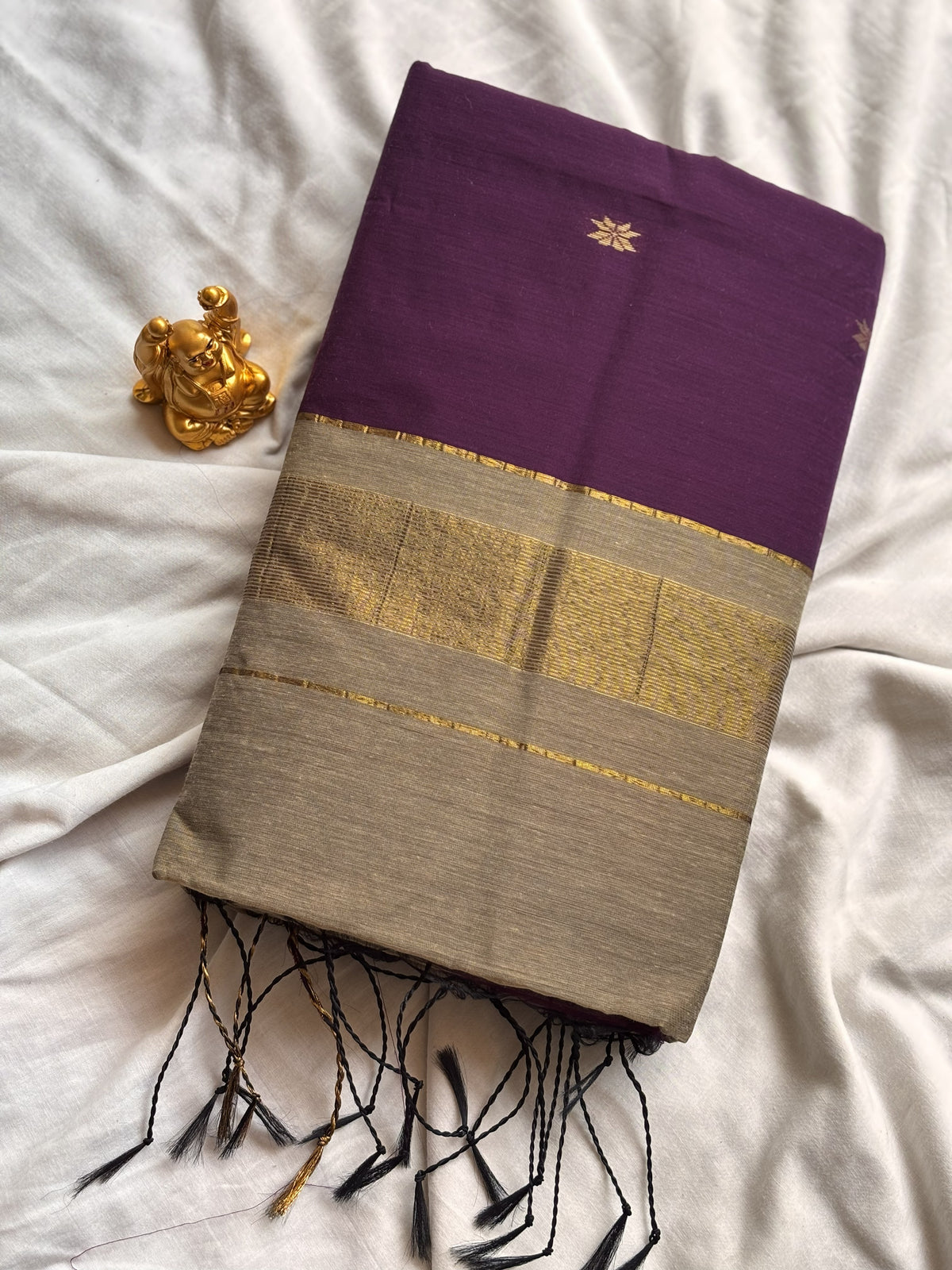 Regal Deep Wine & Muted Gold Maheshwari Cotton Saree  MH003