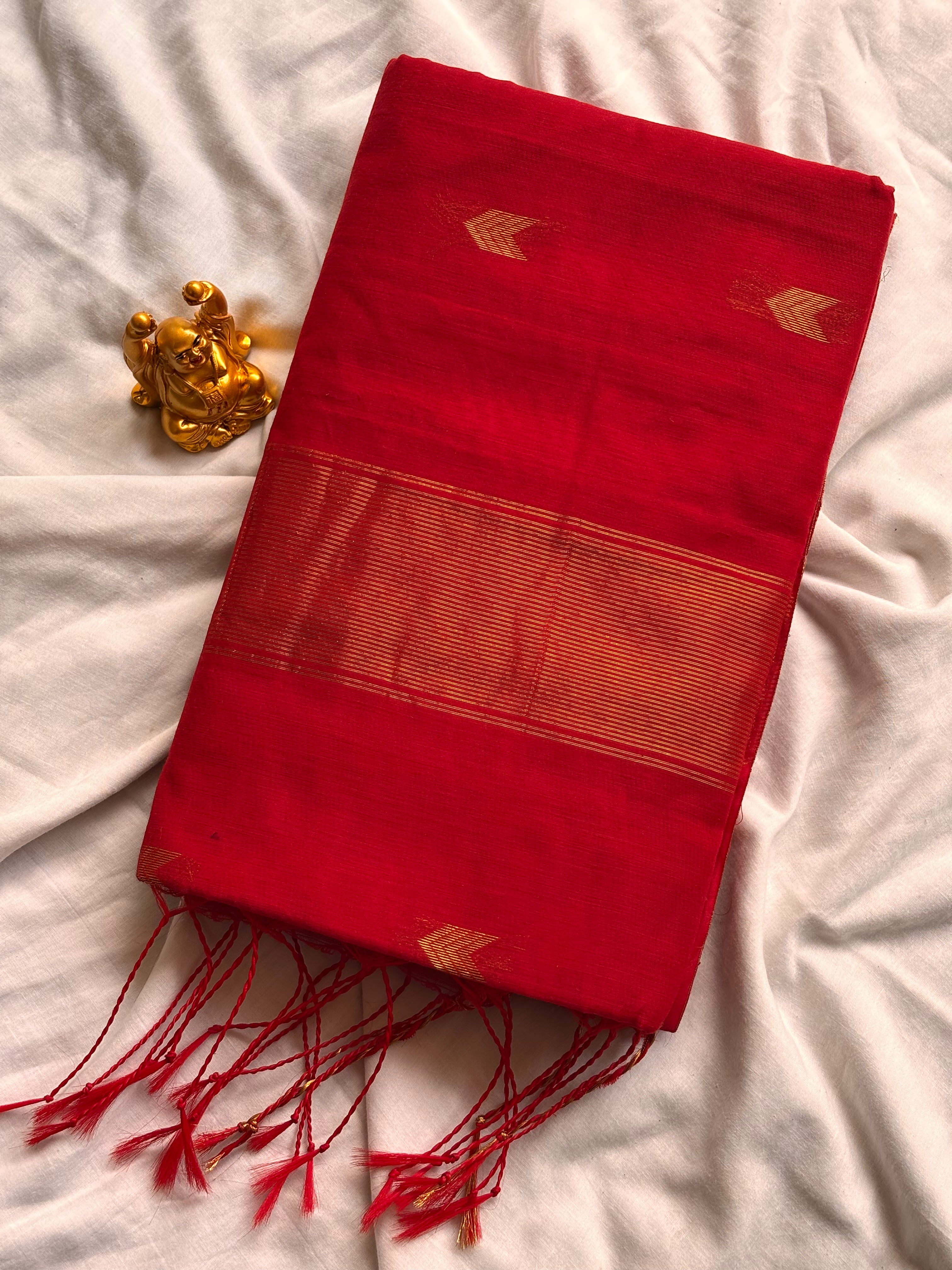 Royal Crimson Red Maheshwari Cotton Saree MH002