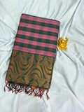 Pink & Deep Green Kalyani Cotton Checked Saree - KLC002