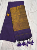 Regal Violet Purple Khadi Cotton Saree with Antique Gold Zari Pallu  NT004