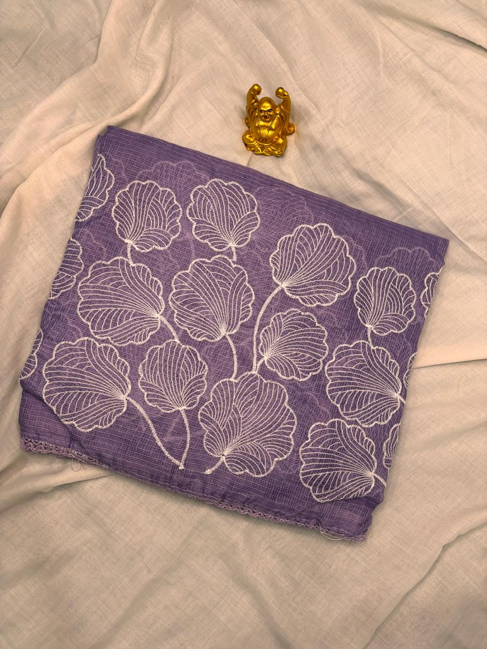 Lavender Lilac Embroidered Kota Cotton Saree  MPK003