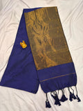 Royal Indigo Khadi Cotton Saree with Antique Gold Zari Pallu  NT007