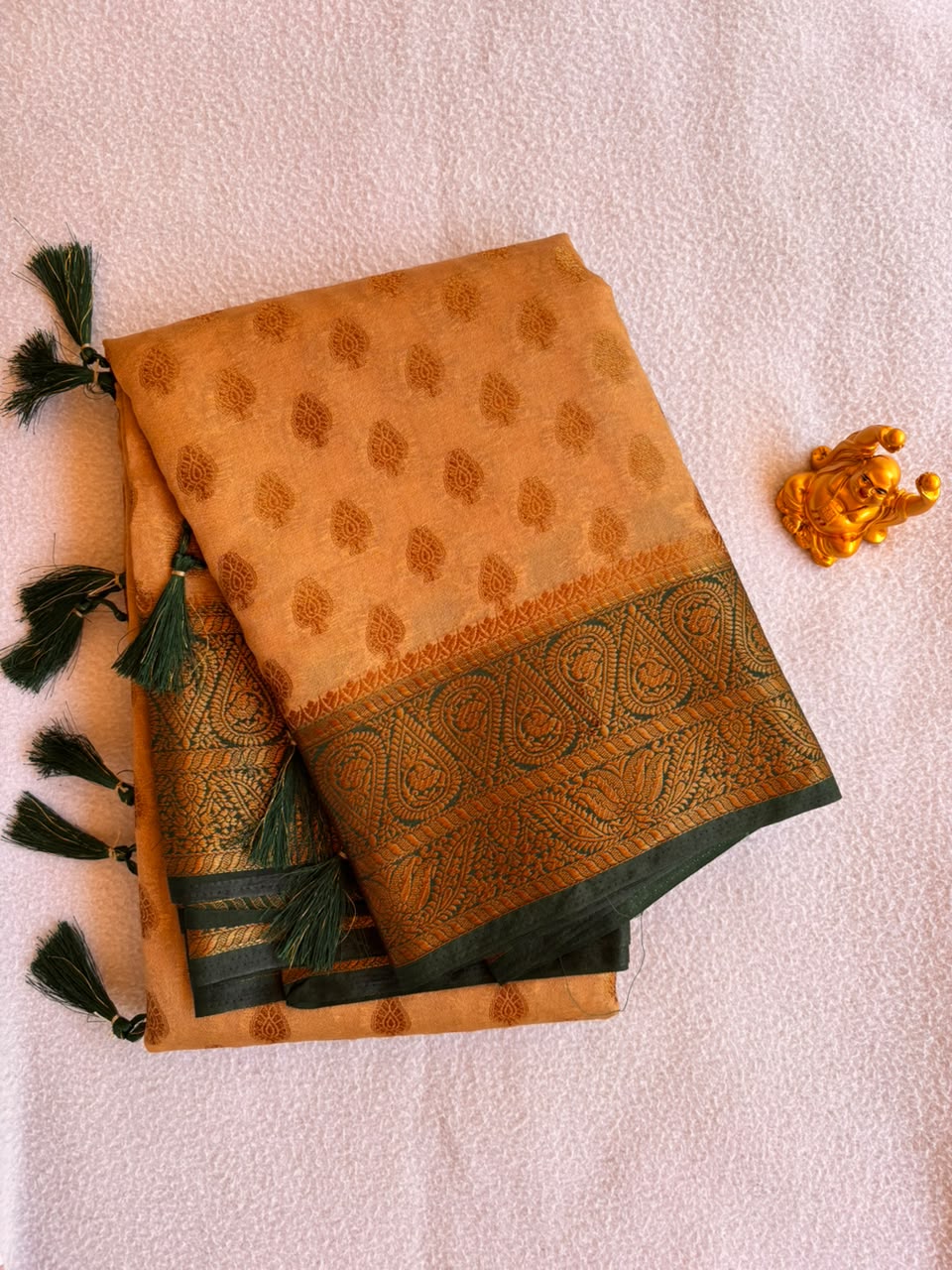 Sandle Gold & Bottle Green Semi Banarasi Soft Silk Saree  SBB006