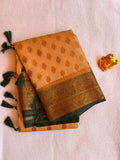Sandle Gold & Bottle Green Semi Banarasi Soft Silk Saree  SBB006