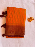 Tangerine Orange & Maroon Semi Banarasi Soft Silk Saree SBB005
