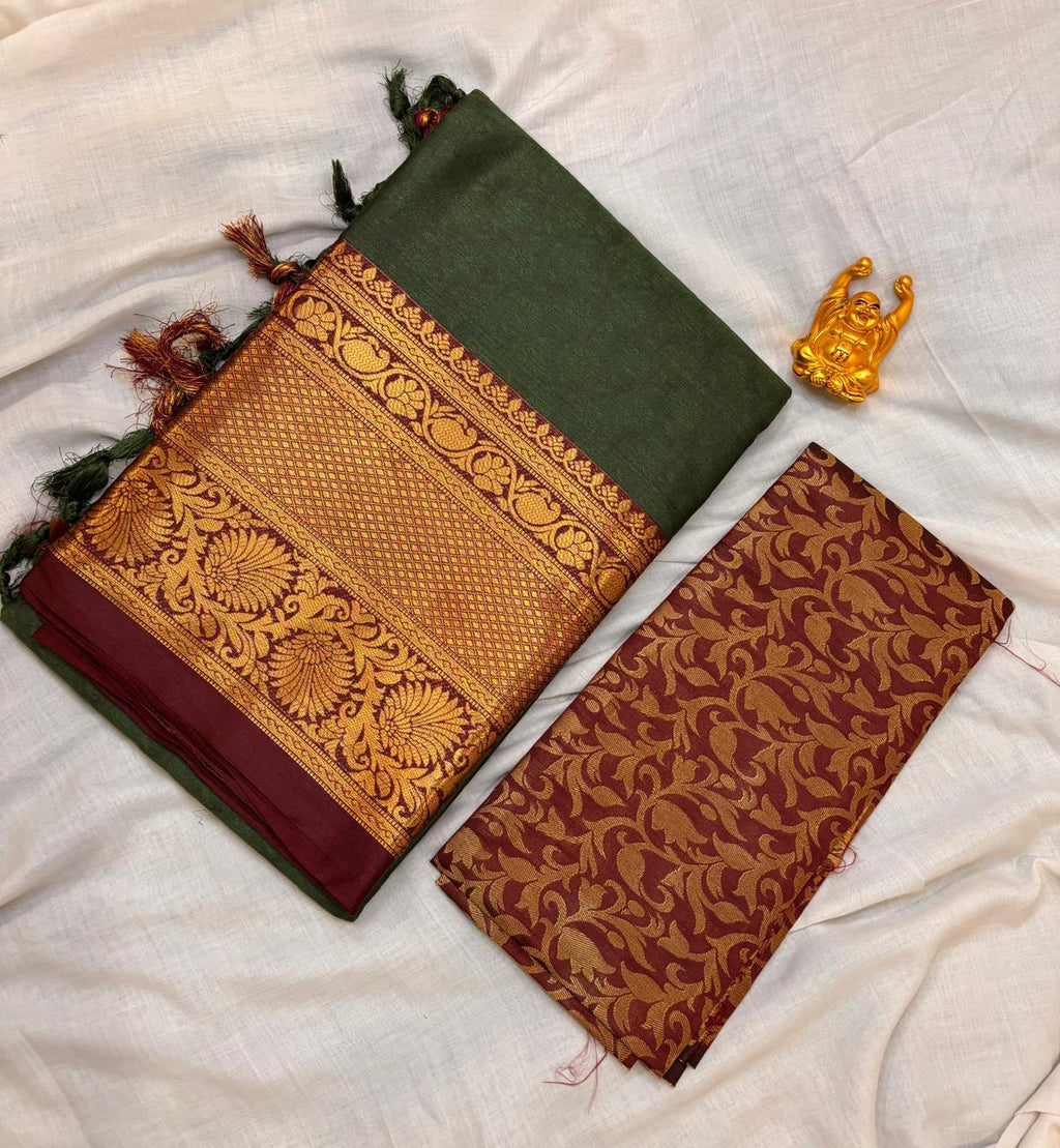 Moss Green & Rich Maroon Satin Silk Saree with Brocade Blouse  MPSZ002