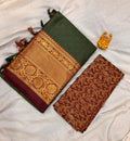 Moss Green & Rich Maroon Satin Silk Saree with Brocade Blouse  MPSZ002
