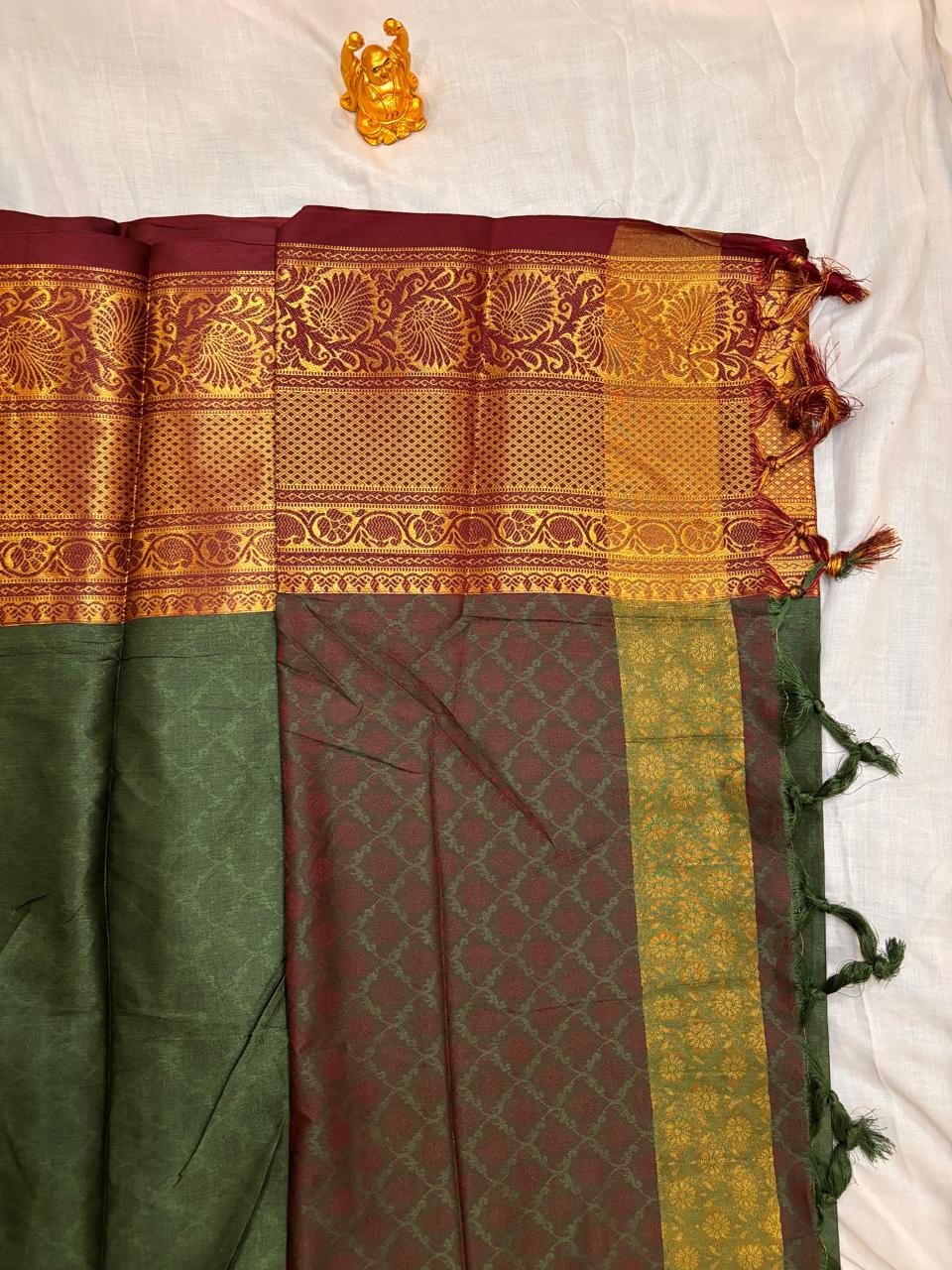 Moss Green & Rich Maroon Satin Silk Saree with Brocade Blouse  MPSZ002