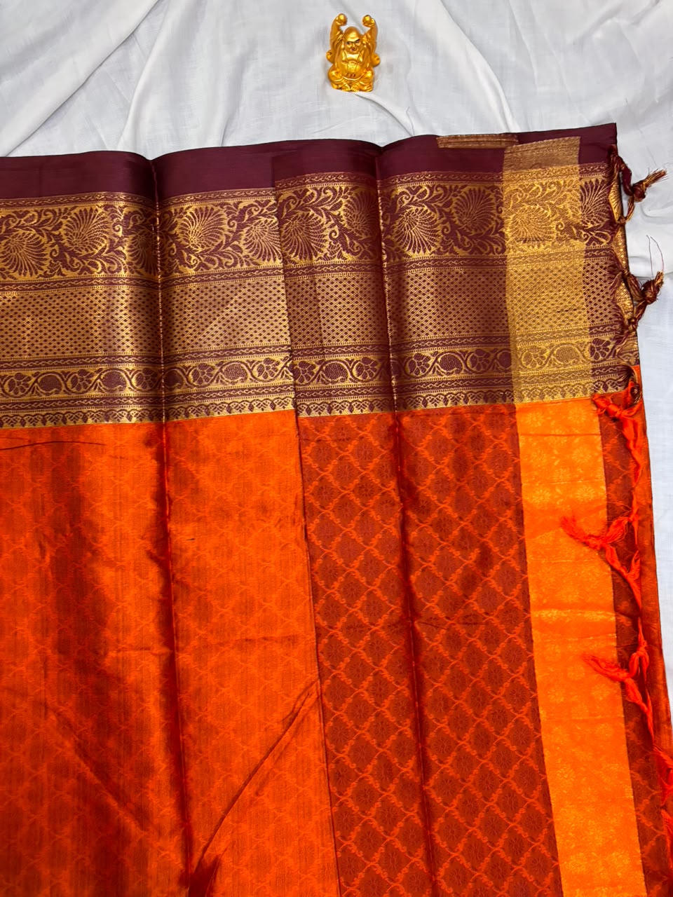 Rust Orange & Deep Maroon Satin Silk Saree with Brocade Blouse  MPSZ003
