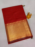 Vermilion Red Semi Banarasi Soft Silk Saree  MPSB008