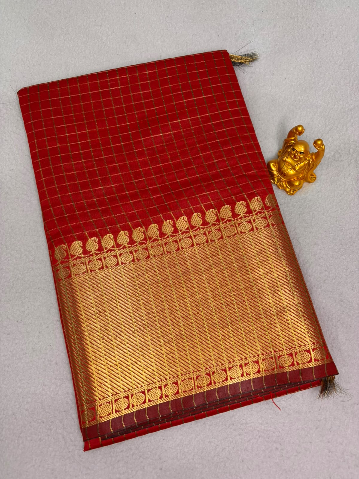 Vermilion Red Semi Banarasi Soft Silk Saree  MPSB008