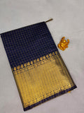 Midnight Navy Blue Semi Banarasi Soft Silk Saree  MPSB007
