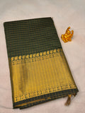 Bottle Green Semi Banarasi Soft Silk Saree  MPSB003