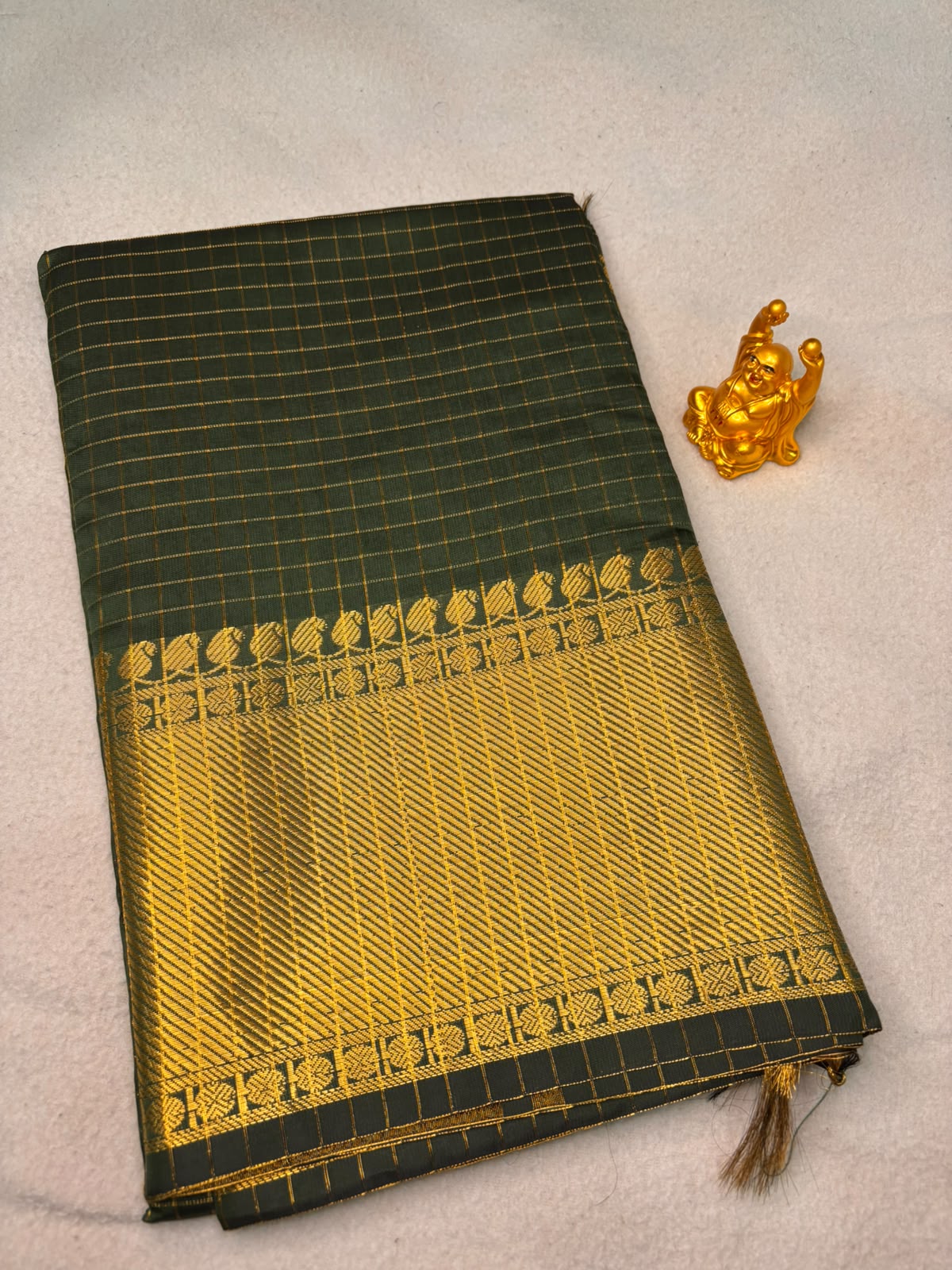 Bottle Green Semi Banarasi Soft Silk Saree  MPSB003