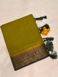 Olive Green & Antique Gold Semi Linen Jute Saree  MPSJ4