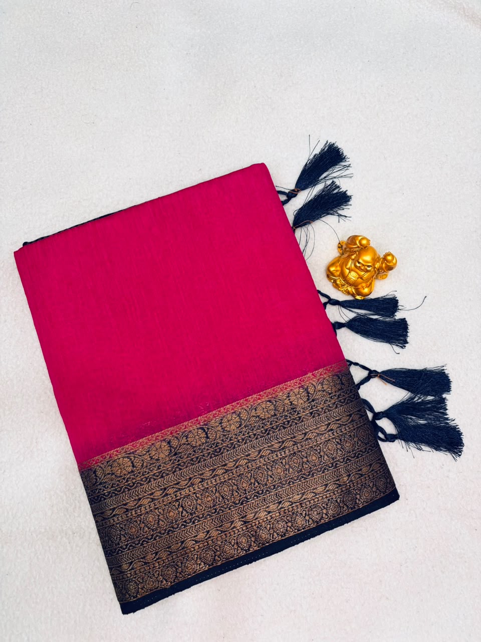 Rani Pink & Antique Gold Semi Linen Jute Saree  MPSJ3